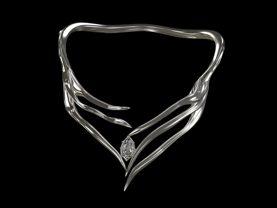 Necklace with marquise diamond in 18k white gold. Side hinge closure. Collection: 𝘛𝘢𝘣𝘭𝘦 𝘧𝘰𝘳 𝘖𝘯𝘦