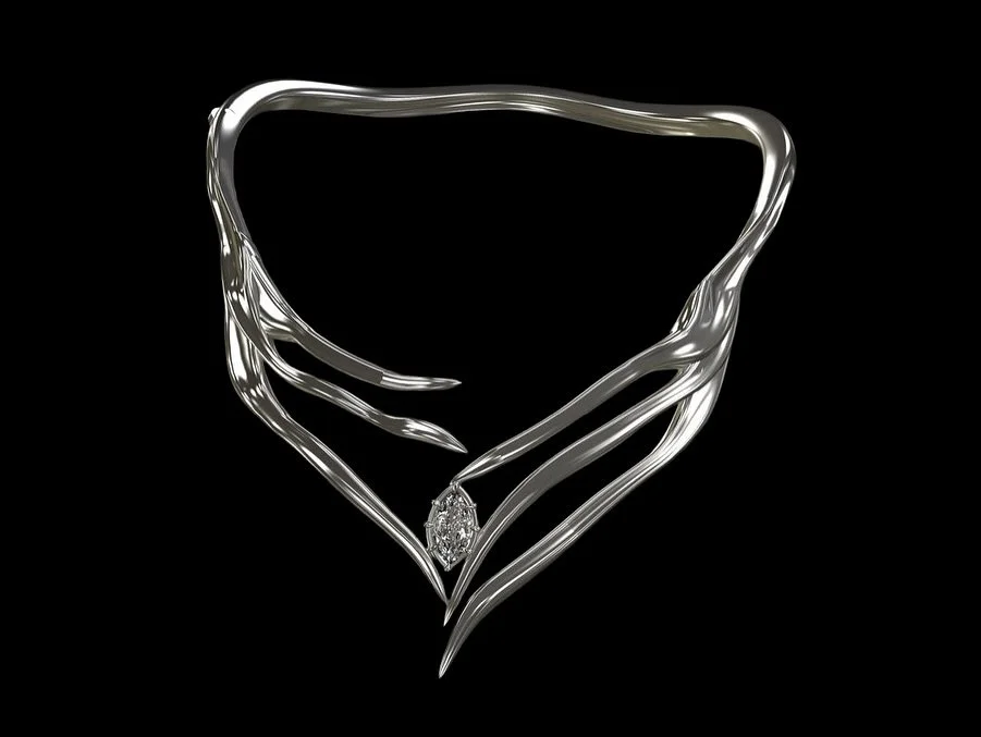 Necklace with marquise diamond in 18k white gold. Side hinge closure. Collection: 𝘛𝘢𝘣𝘭𝘦 𝘧𝘰𝘳 𝘖𝘯𝘦