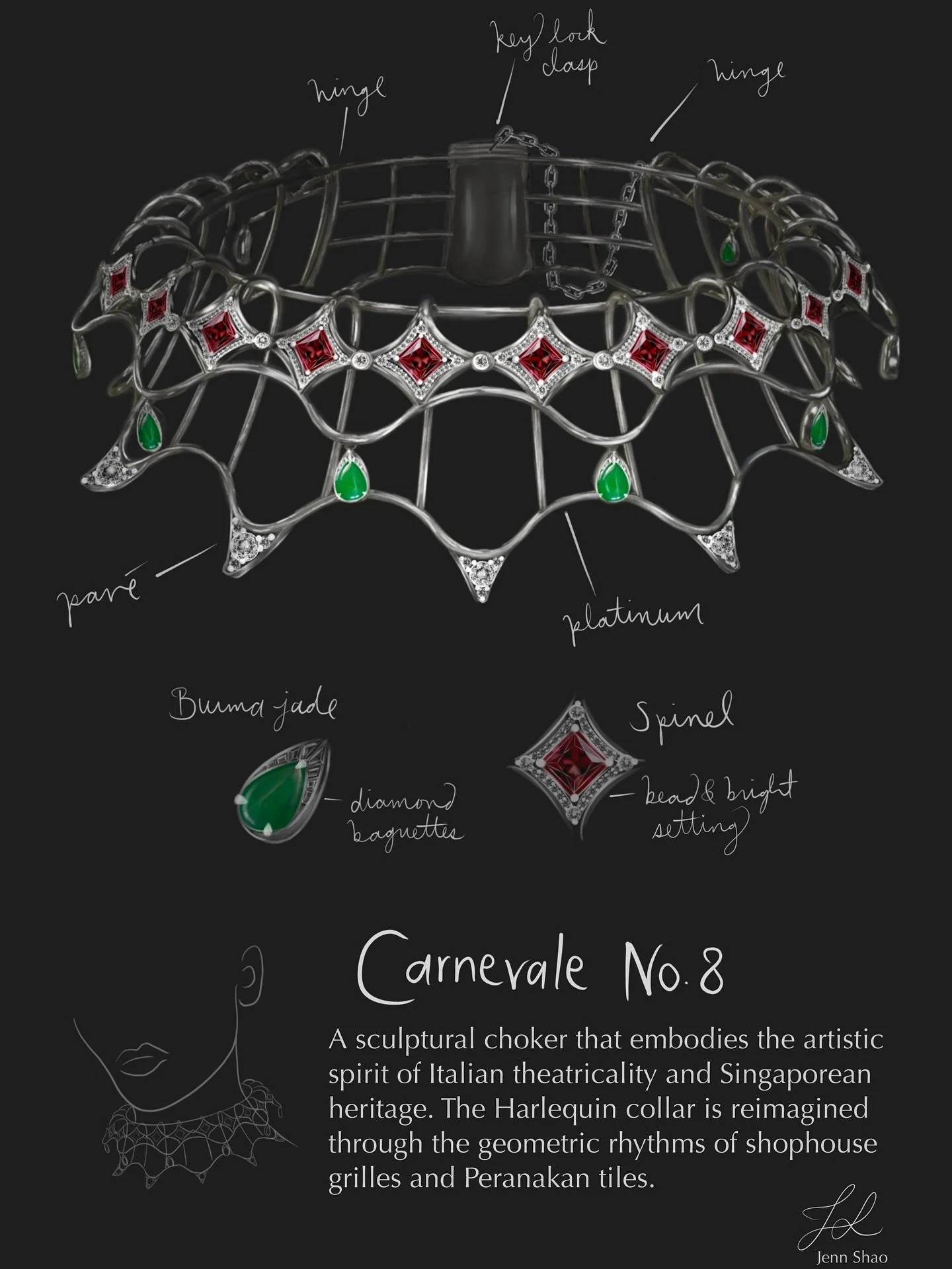 Submission for the Brillante Jewellery Design Competition SG60: 𝘊𝘦𝘭𝘦𝘣𝘳𝘢𝘵𝘪𝘯𝘨 𝘵𝘩𝘦 𝘧𝘢𝘤𝘦𝘵𝘴 𝘰𝘧 𝘚𝘪𝘯𝘨𝘢𝘱𝘰𝘳𝘦. To reflect the Singapore-Italy partnership.