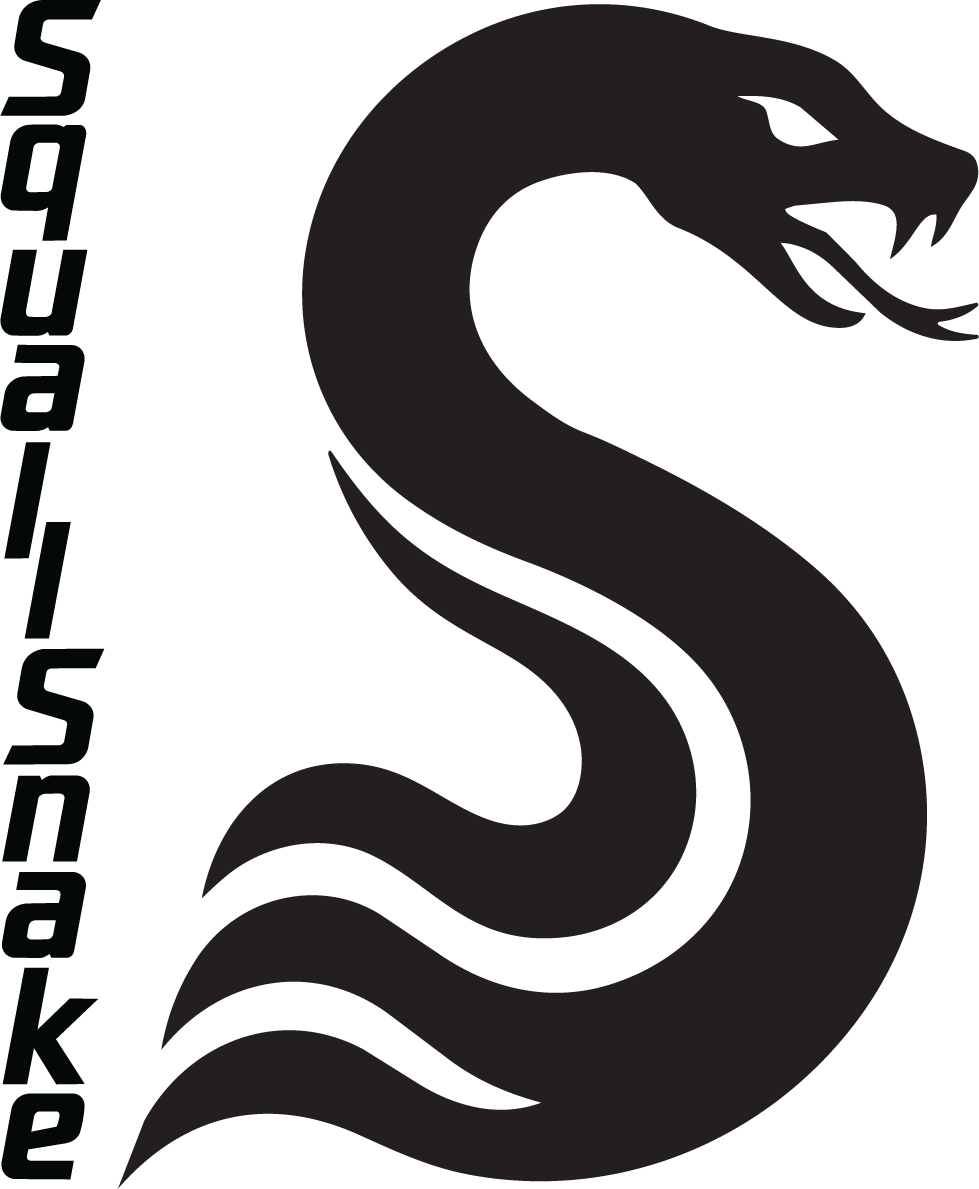 A black and gray snake coiled with the words "Snake" vertically along its body.