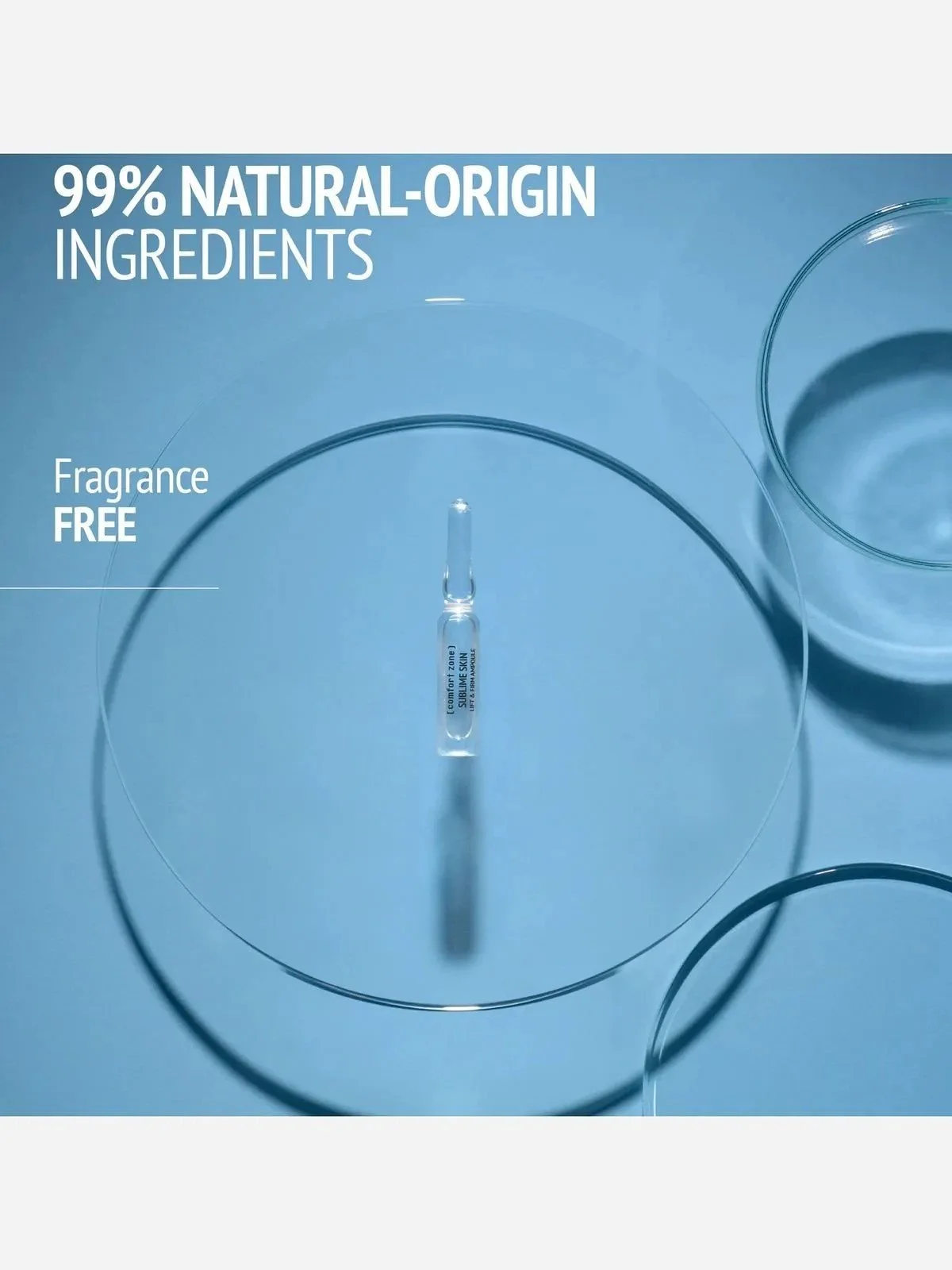 Sublime Ampoule on a Petri dish on a blue background.