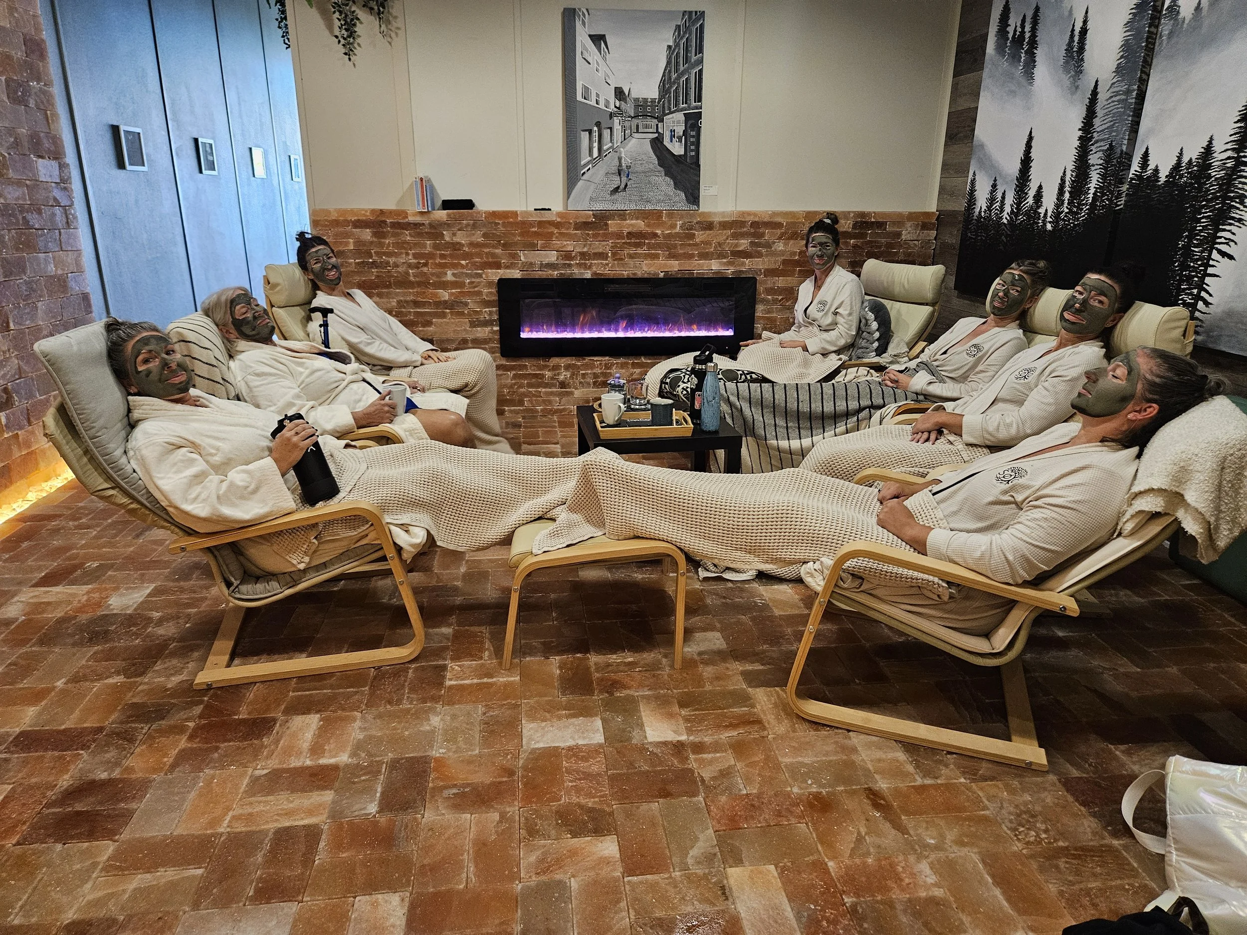 Six sisters and their mother relaxing in Søle's Nordic Circuit salt room.