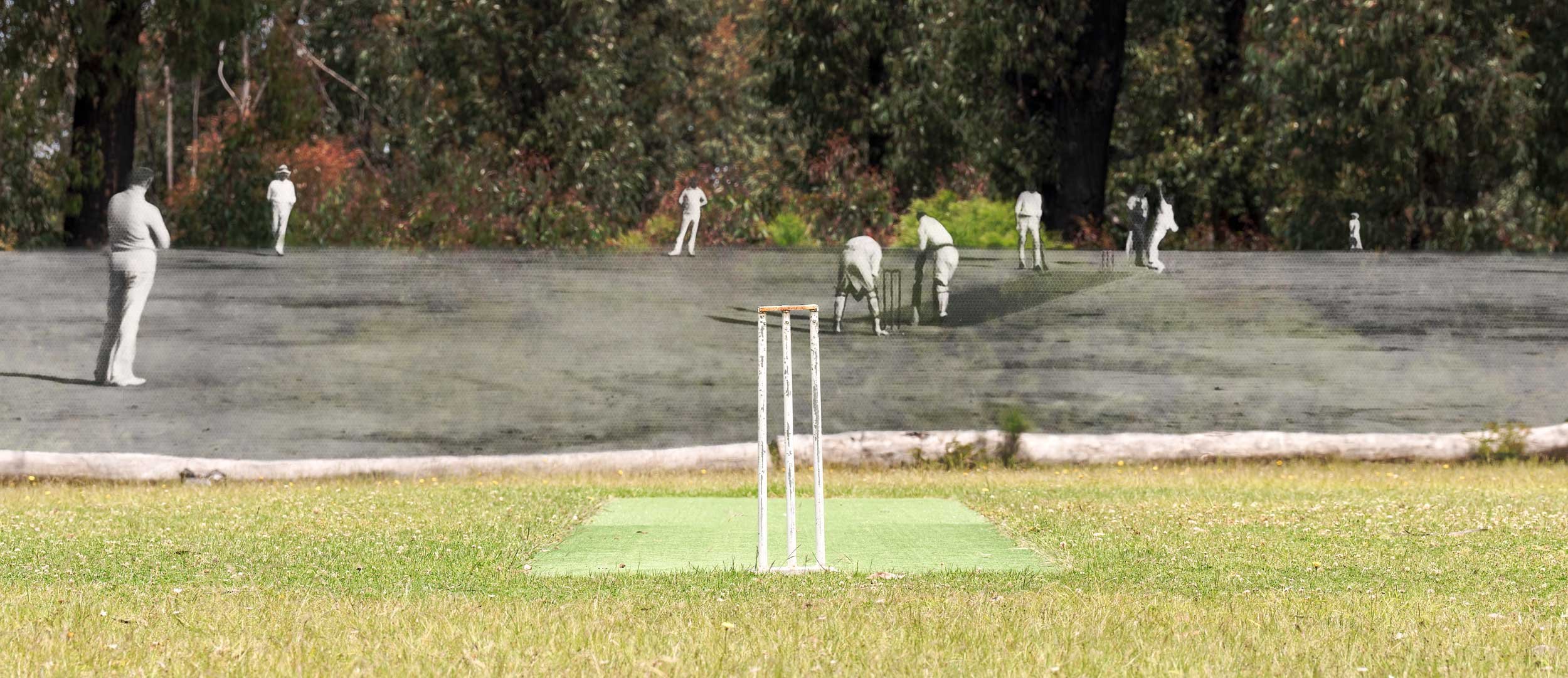 Walhalla Recreation Ground with an historical game of cricket superimposed