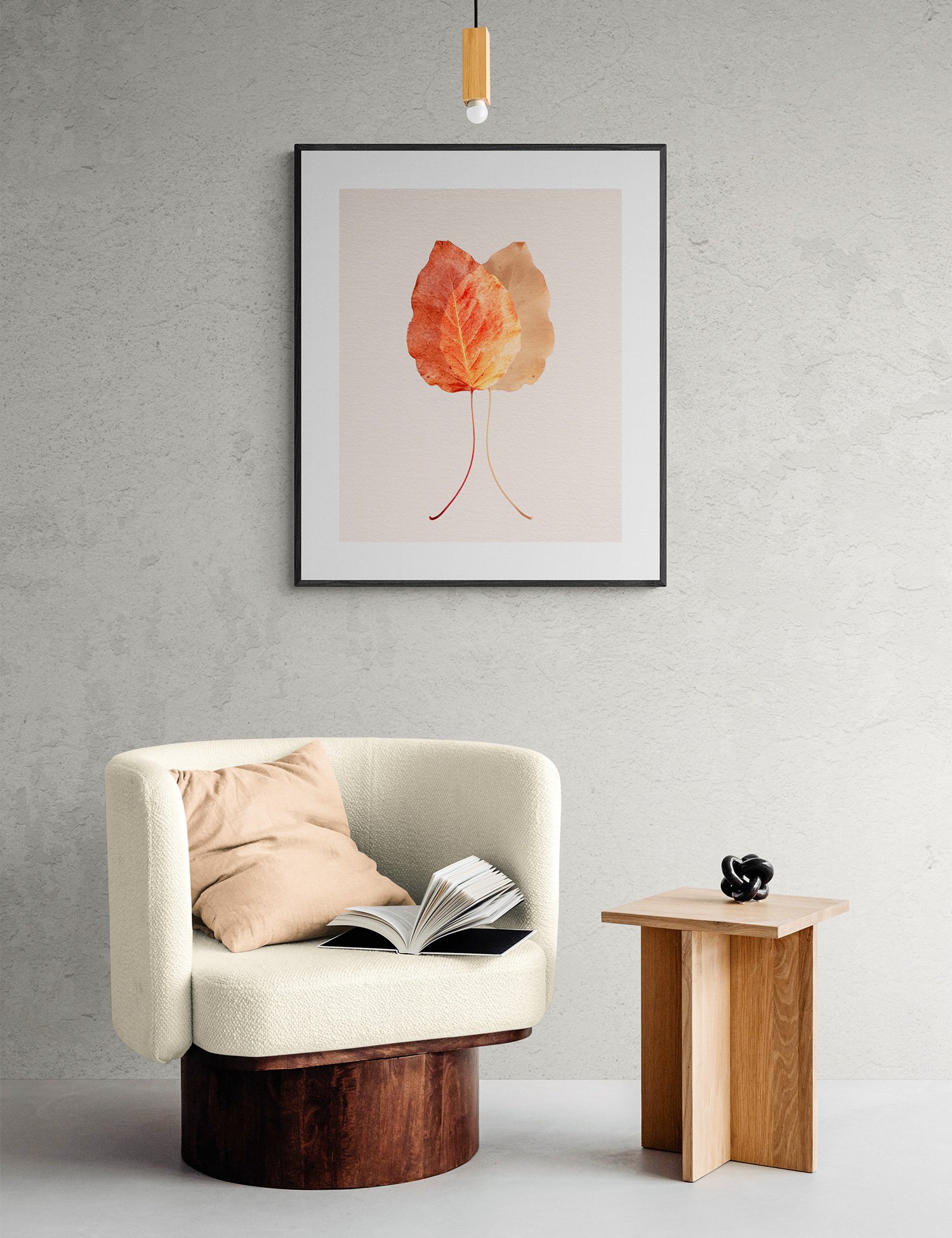 Room setting of chair and table with framed image of Candid print from Silent Selves series by Ian J Muirhead