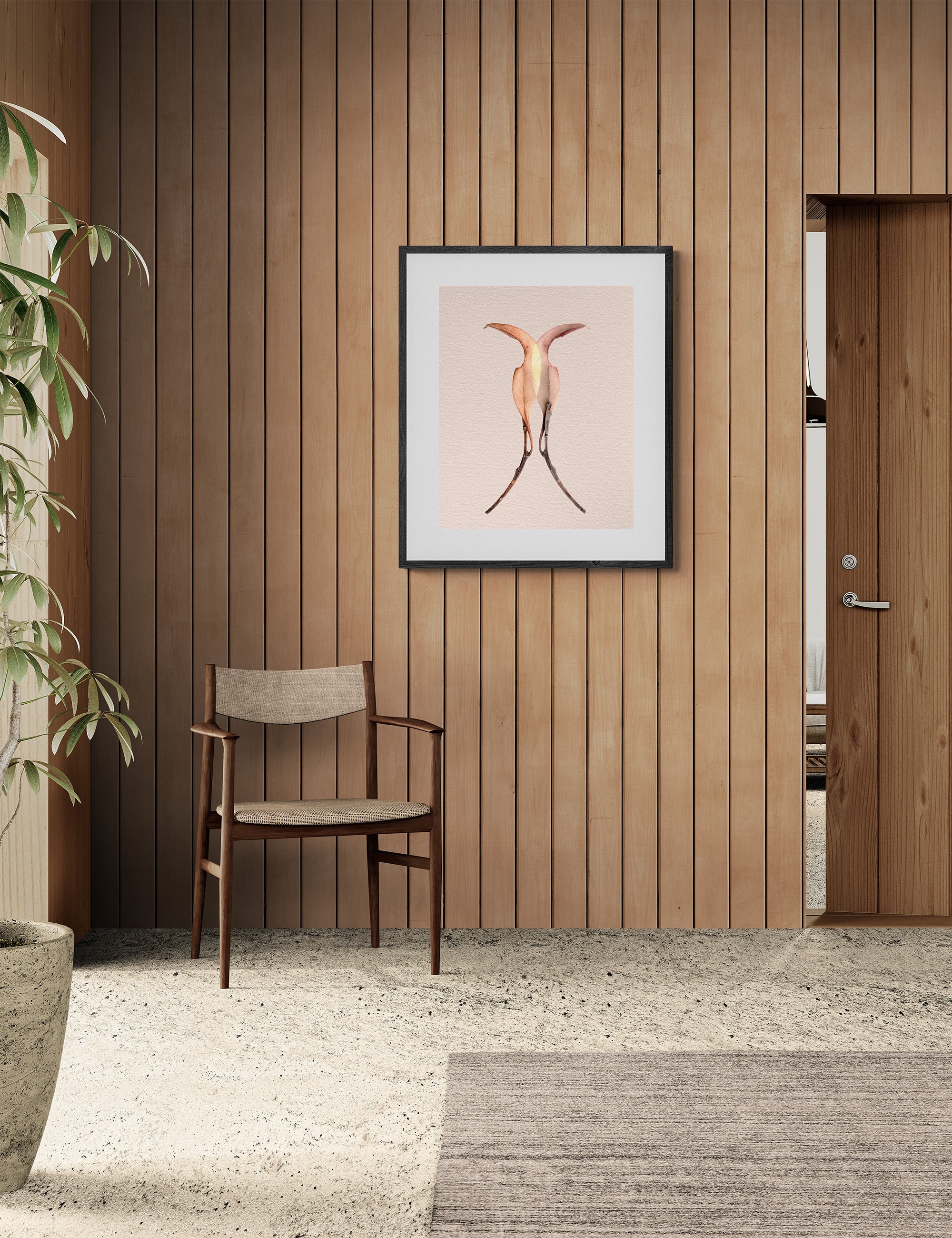 Earthy timber panelled room with Legacy fine art print from the Silent Selves collection by Ian J Muirhead