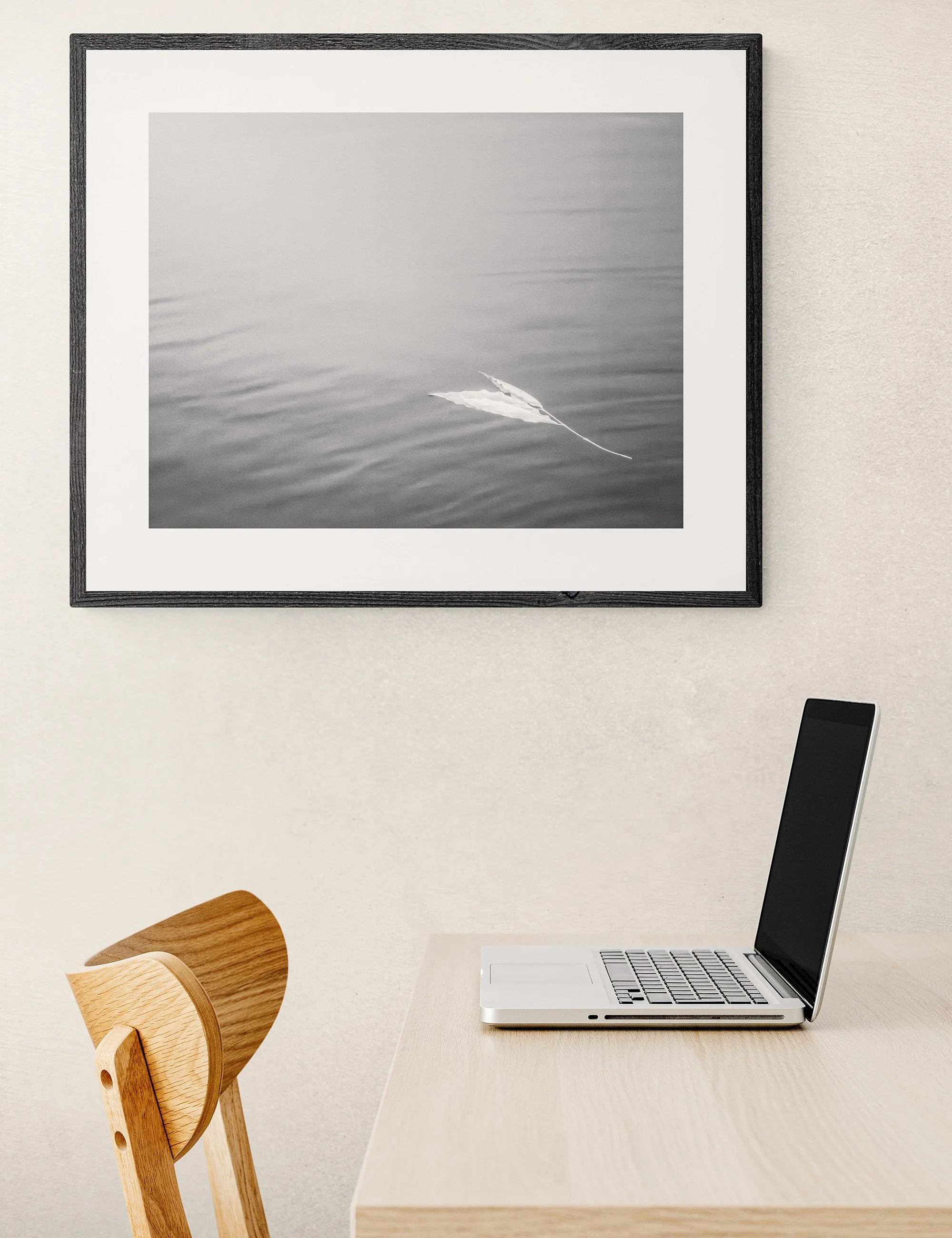 “Eternity” from the Drifting Destinies collection by Ian J. Muirhead Arts, displayed in a contemporary home office with a timber desk, chair and black frame.
