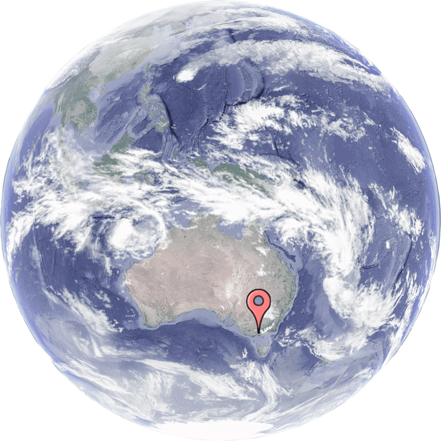 Image of the globe with a location pin centred on Melbourne, Australia