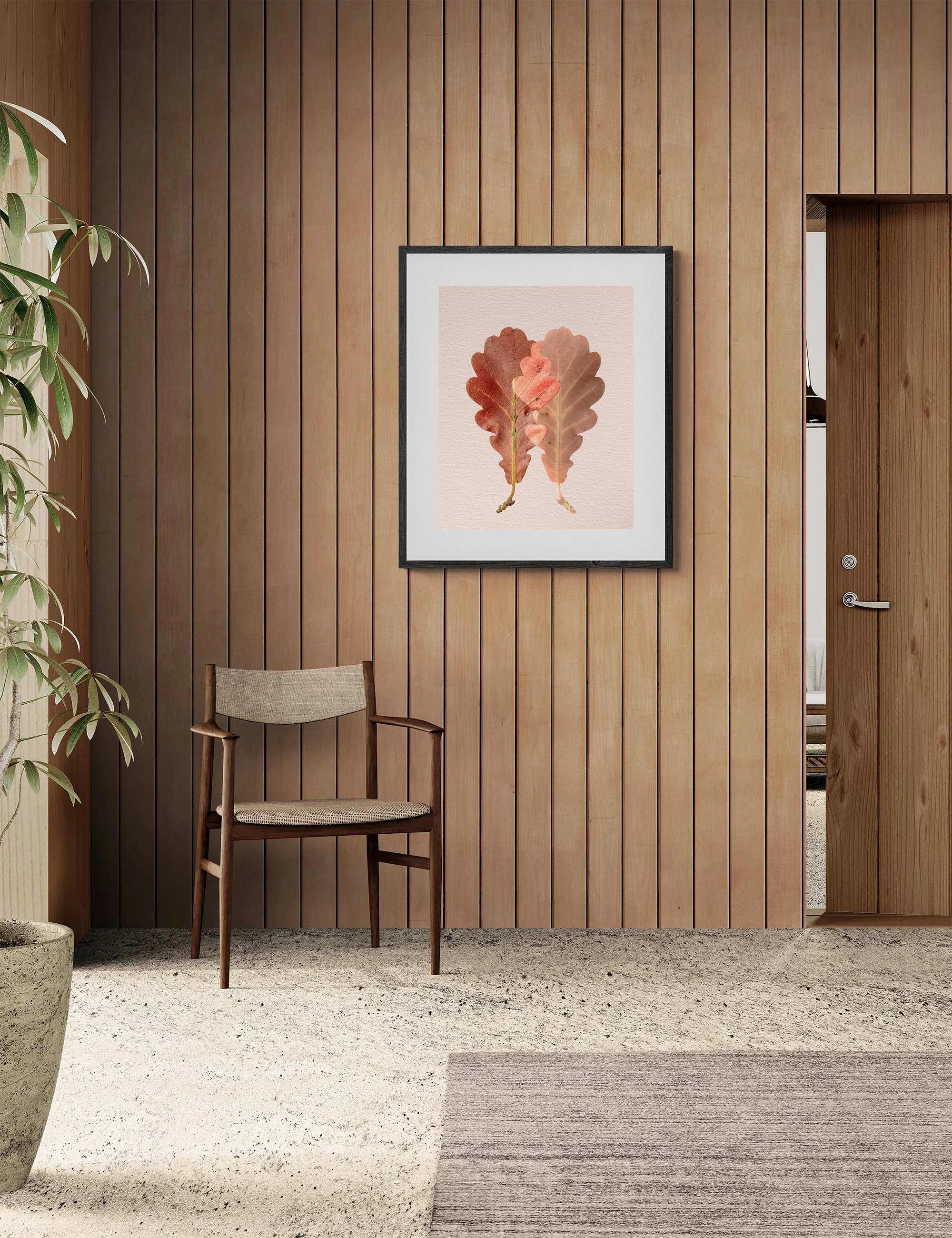 Earthy timber panelled room with Constitution fine art print from the Silent Selves collection by Ian J Muirhead