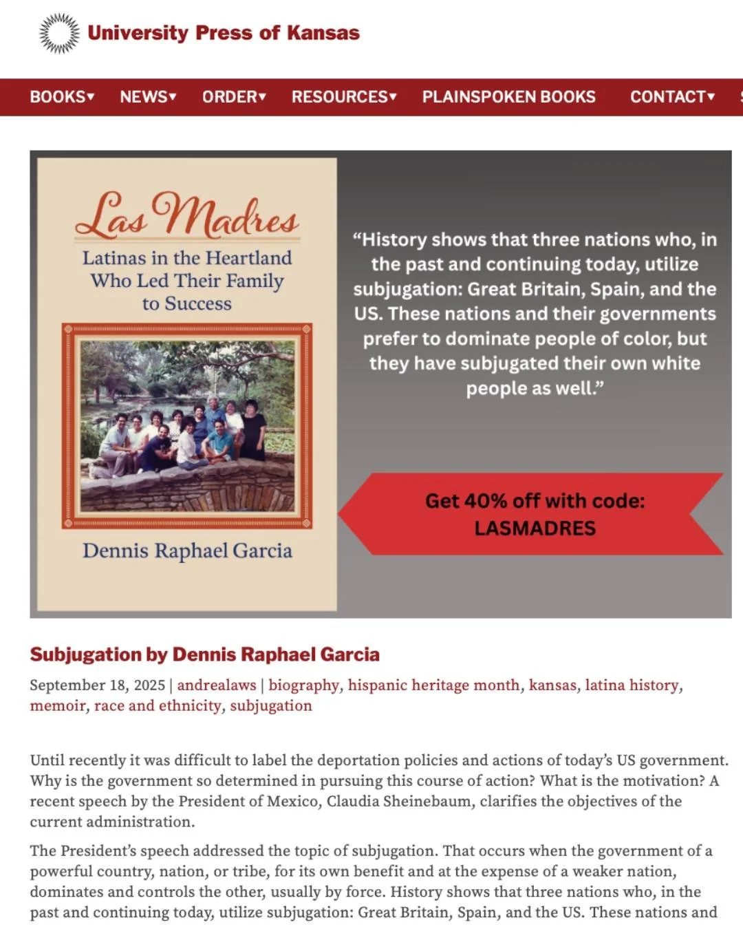 In my third blog post for the University Press of Kansas, I put in context the true objective of today's deportation cruelty. 

https://kansaspress.ku.edu/blog/2025/09/18/hispanic-heritage-month-blog
