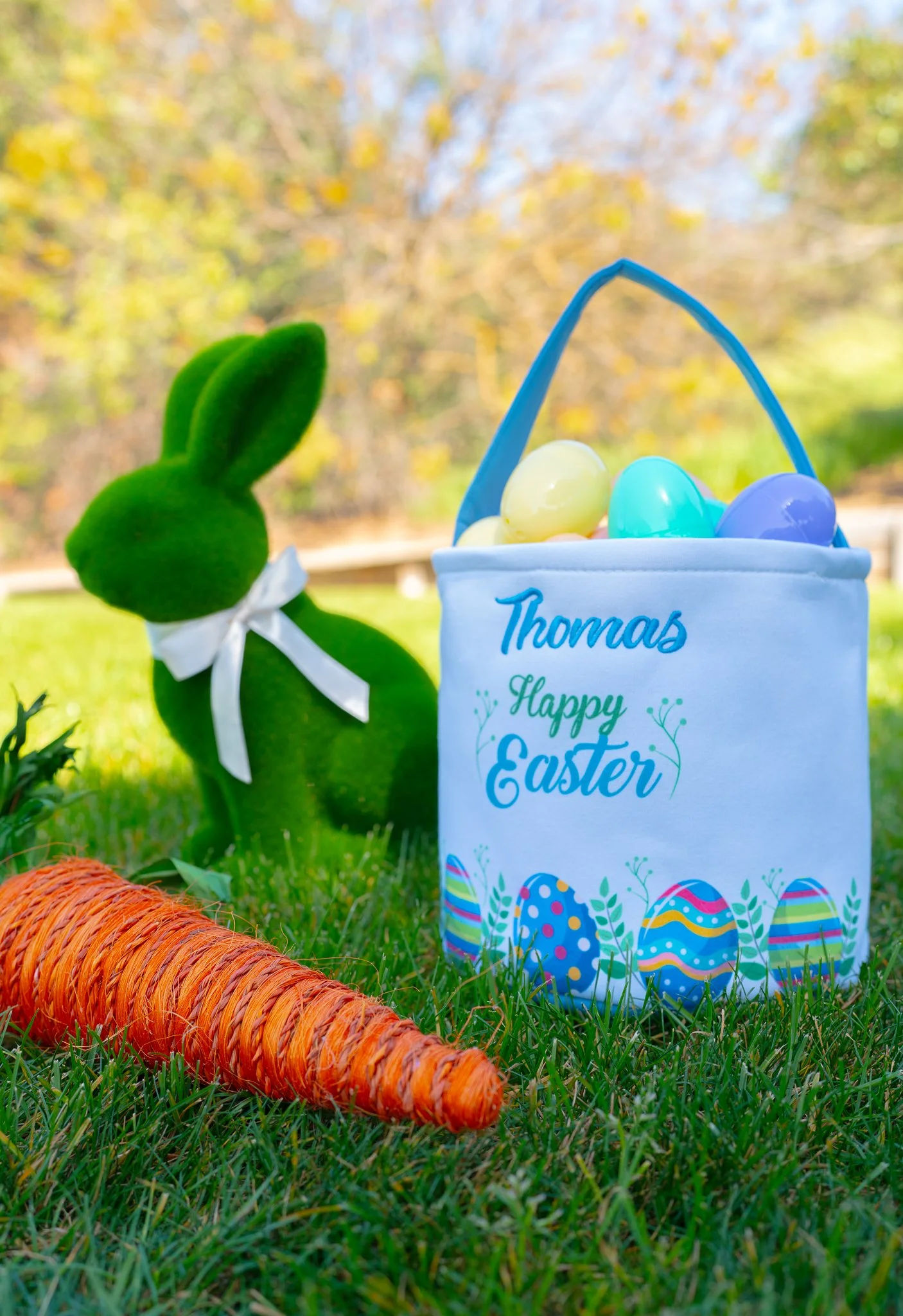 "Happy Easter" Embroidered Basket