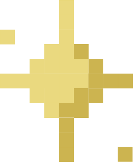 An abstract pixelated pattern with gold and white colors.