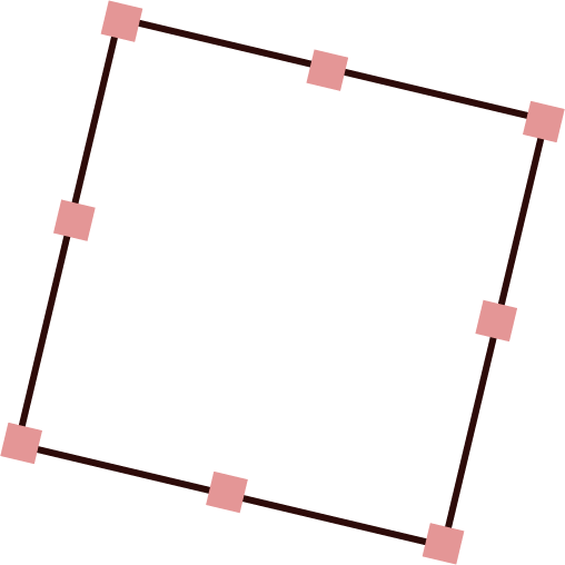 A black background with a tilted square composed of pink squares at each corner connected by brown lines. No other objects are visible.