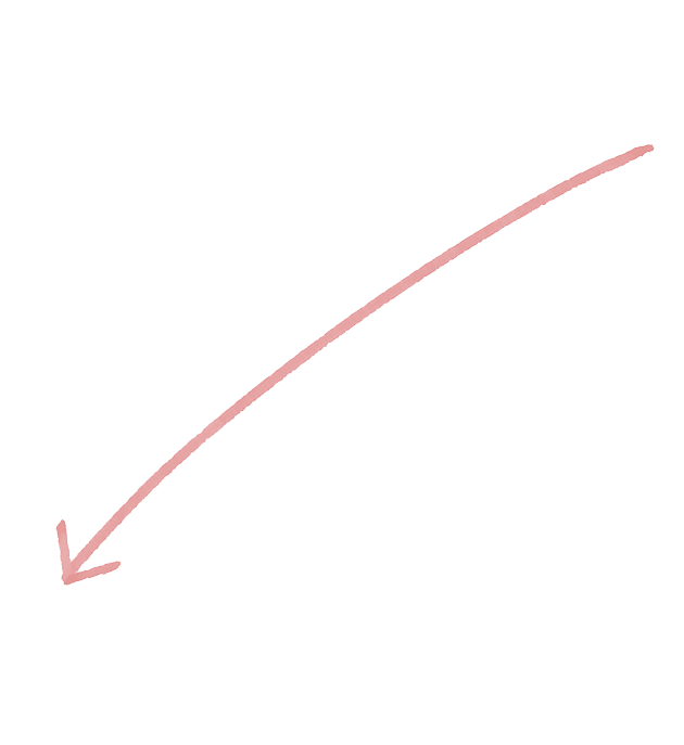 A black curved arrow pointing downward and to the left, drawn with a pinkish-brown line.