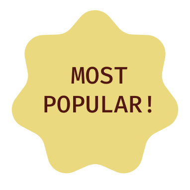 Yellow badge with the words 'Most Popular!' in brown text.