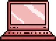 Pixel art illustration of a pink laptop computer.