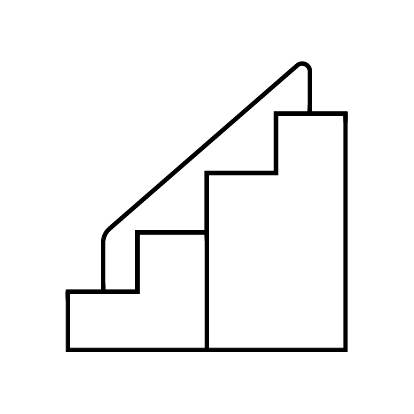 Illustration d'un escalier stylisé avec une ligne inclinée au-dessus.