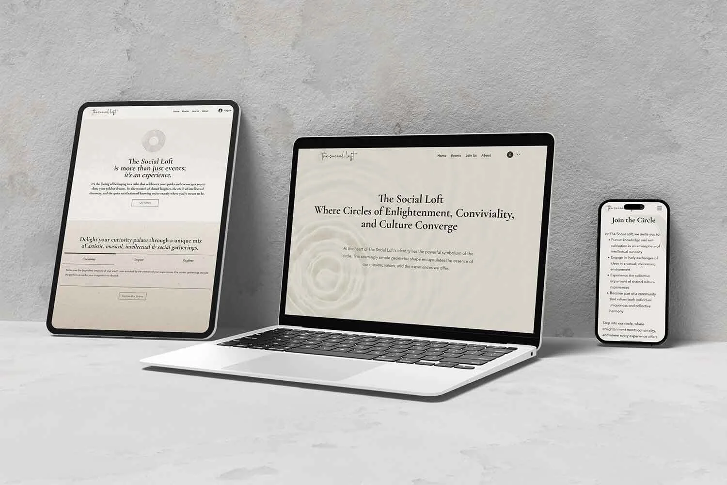 Branding and Web Design for the Social Loft, mockup for the website design