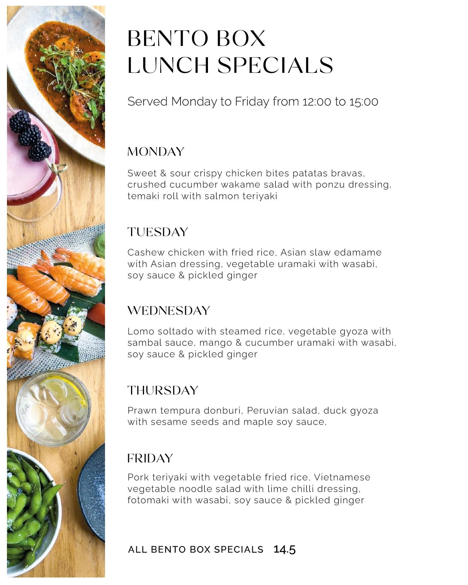 🍱 Bento Box Lunch Specials at Izakaya | Mon–Fri, 12–3PM 🥢
Looking for the perfect midday balance of flavour, freshness, and variety?
Join us at Izakaya for our signature bento box lunch specials, served Monday to Friday from 12:00&ndas