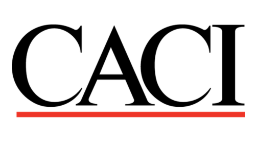 CACI logo in black text underlined in red