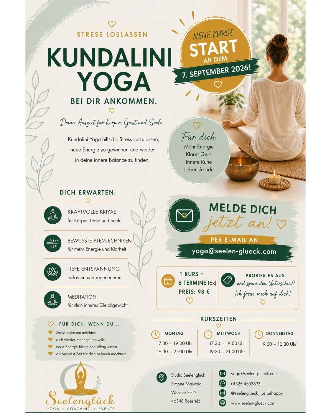 Kundalini Yoga Seelenglück Raesfeld Sepetmber 2026 Stress loslassen