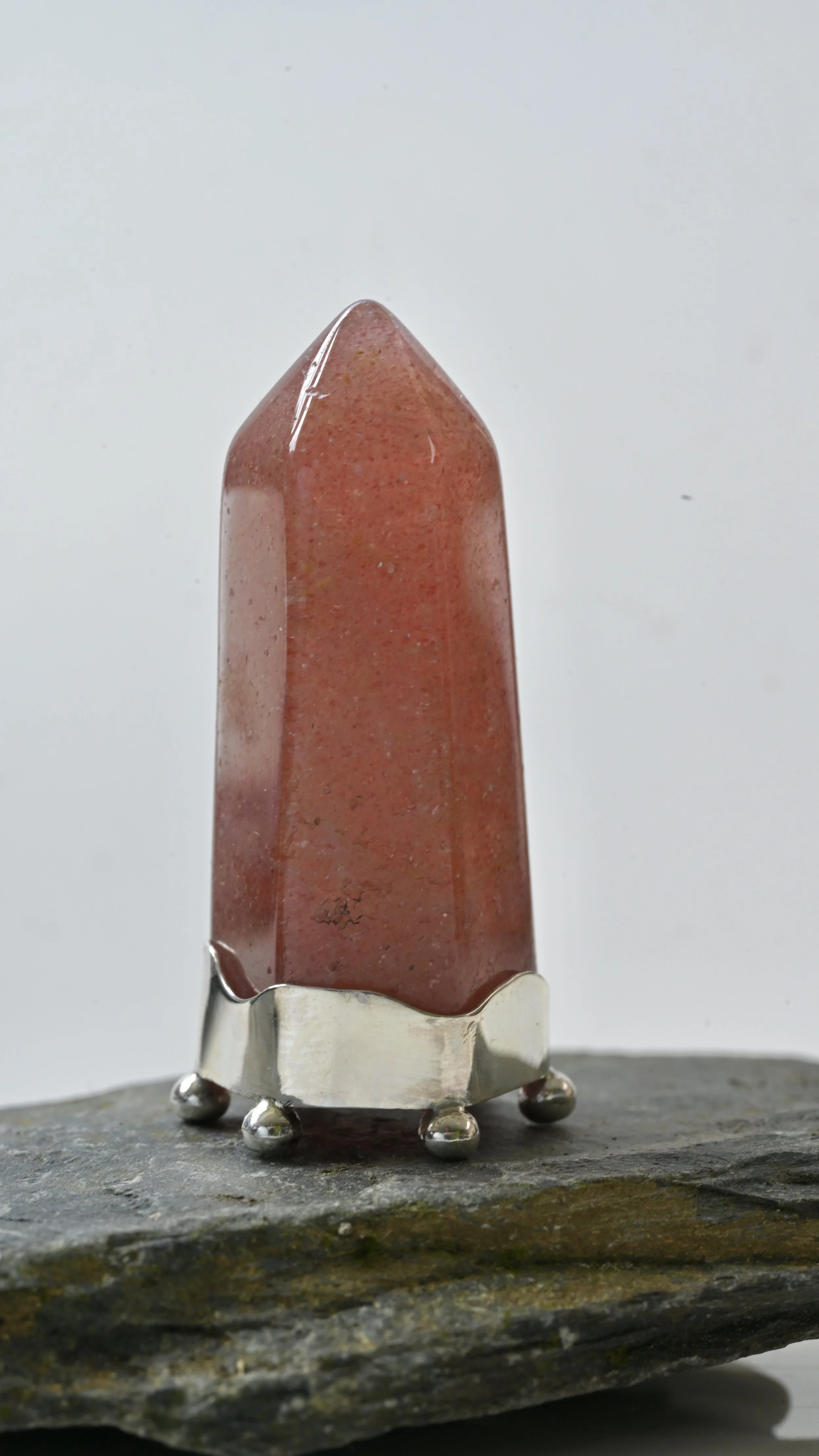 Pink Aventurine & Silver Holder