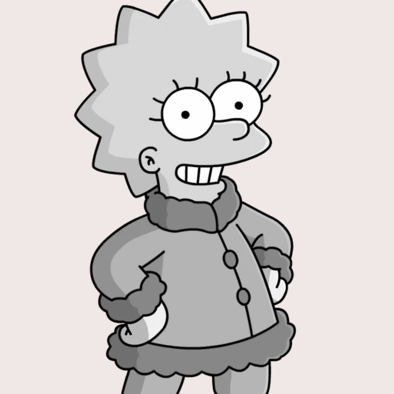 Black and white cartoon illustration of a girl with spiky hair, glasses, smiling with teeth showing, wearing a winter coat with fur trim, standing with hands on hips. Best confidence self esteem training program for women