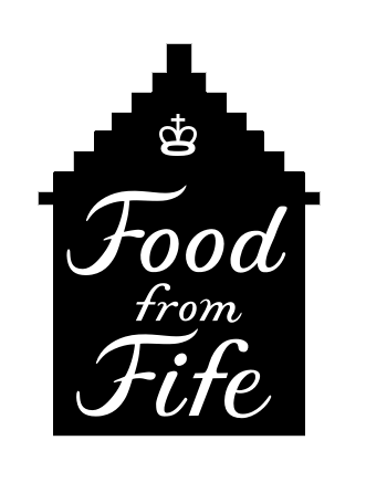 Text that reads 'Food from Fife' with a small crown icon above it, on a black background.