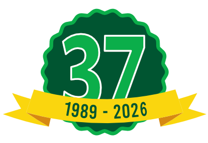 Number 37 with a yellow ribbon reading '1989 - 2026' across it.