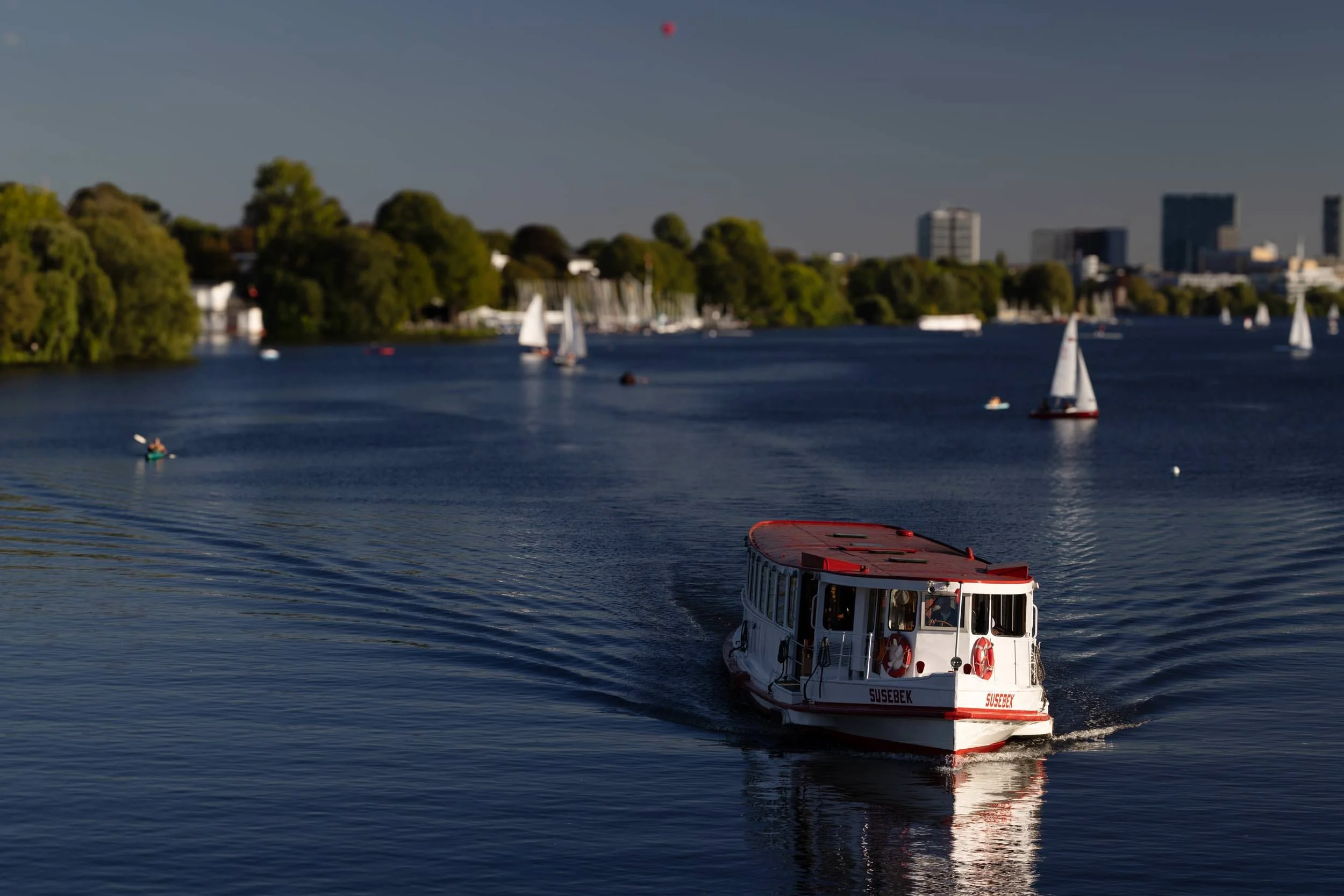 Alsterdampfer Susebek auf der Hamburger Alster, umgeben von Segelbooten und sommerlicher Stadtkulisse, aus der Fotoserie „Alster Paradise“ von David Goltz.