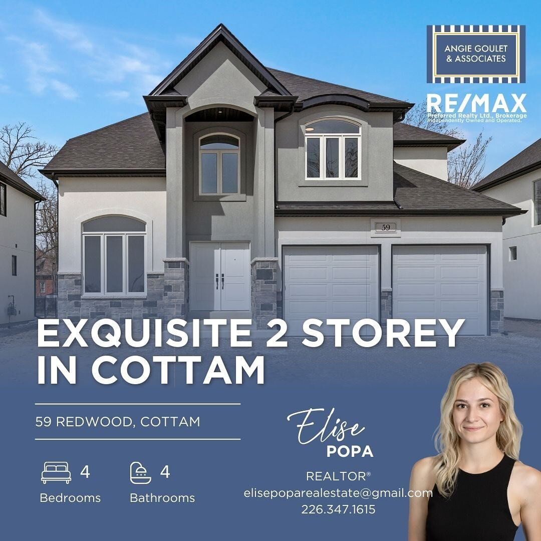 JUST LISTED 🔥
📍59 Redwood, Cottam 
💸 $3500/month

Listing details:
✔️4 bedrooms and 3.5 bathrooms with an office on the main floor, large walk-in closets, 5-piece European style ensuite
✔️ home has never been occupied and is ready for you to move 