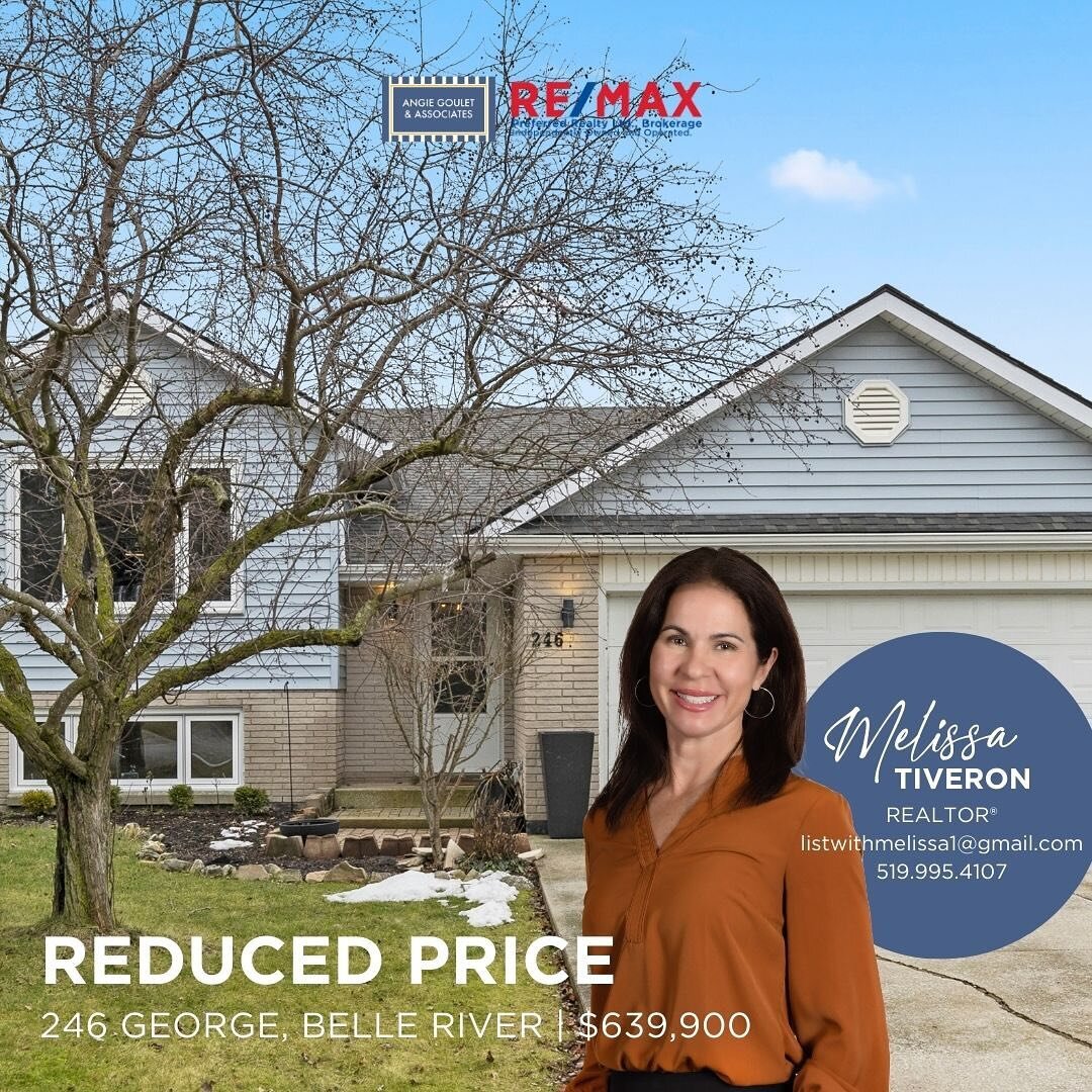 REDUCED PRICE 🔥

📍246 George, Belle River
💸$639,900

Listing details:
✔️inviting open-concept living and dining area with a bright spacious kitchen
✔️3 generously sized bedrooms with full bath
✔️lower level offers 2 additional bedrooms, large fami