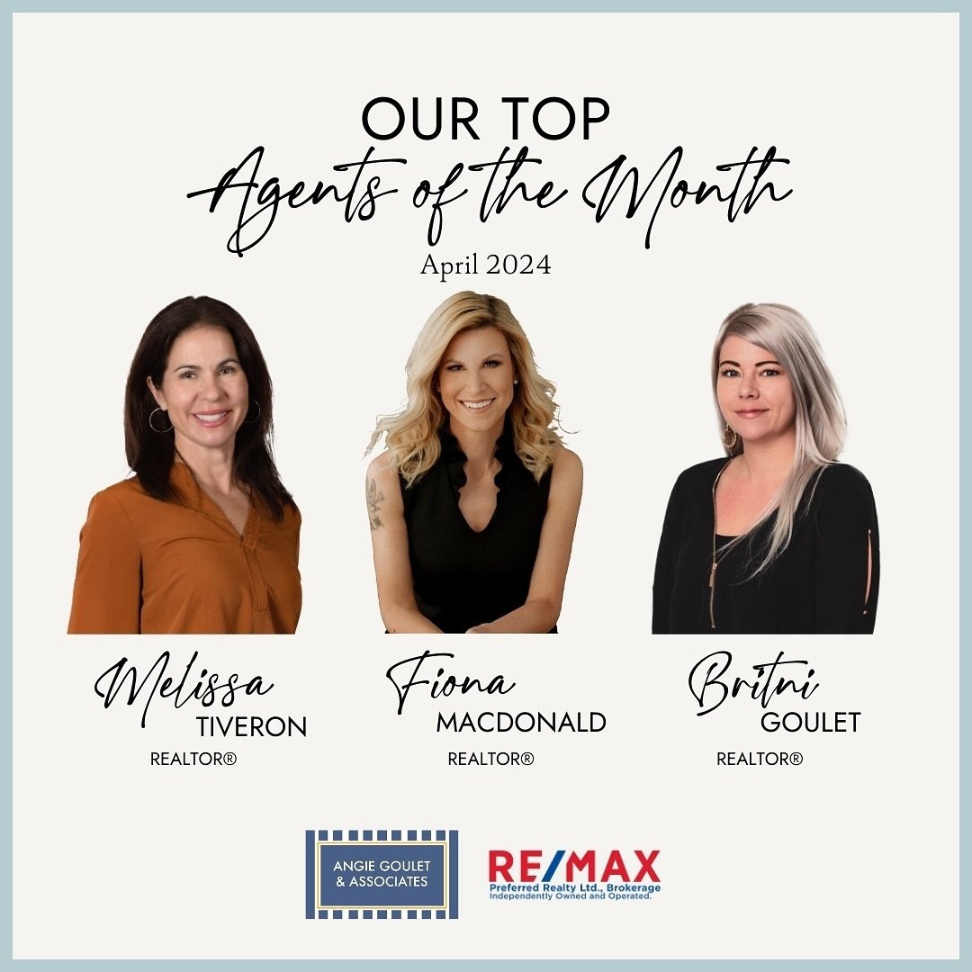 🥳Join us in congratulating our top producers for the month of April!🎉

1: @melissativeronrealestate 
2: @fiona_macdonald_berg 
3: @britni_goulet