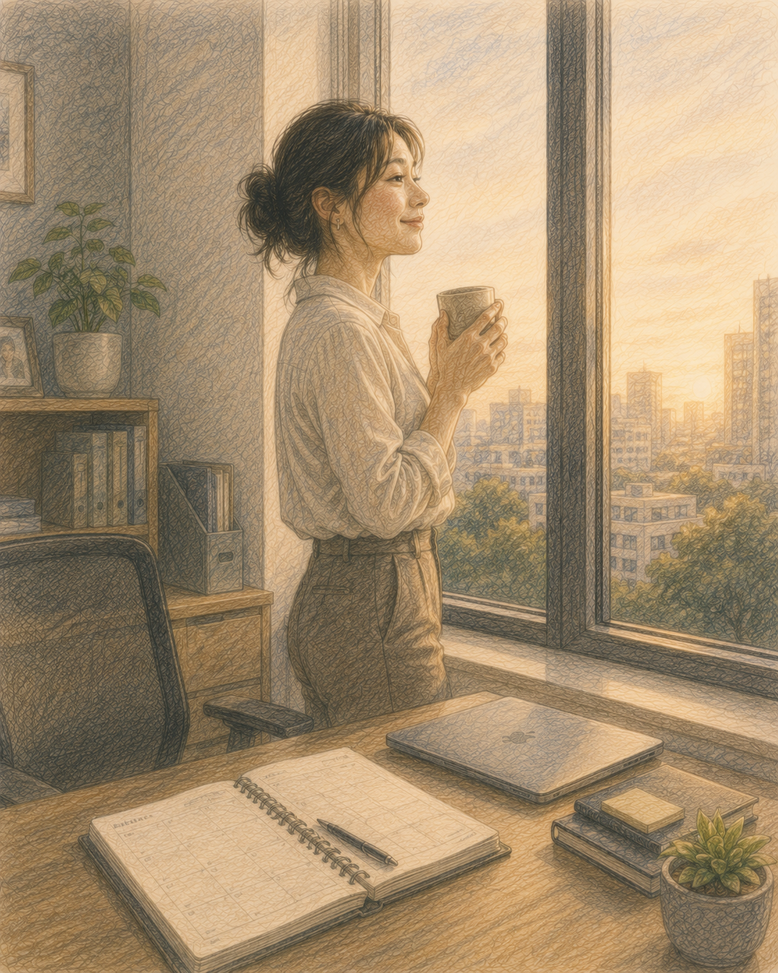 Illustration representing Self-energy, curiosity, and a compassionate relationship with the inner workaholic.