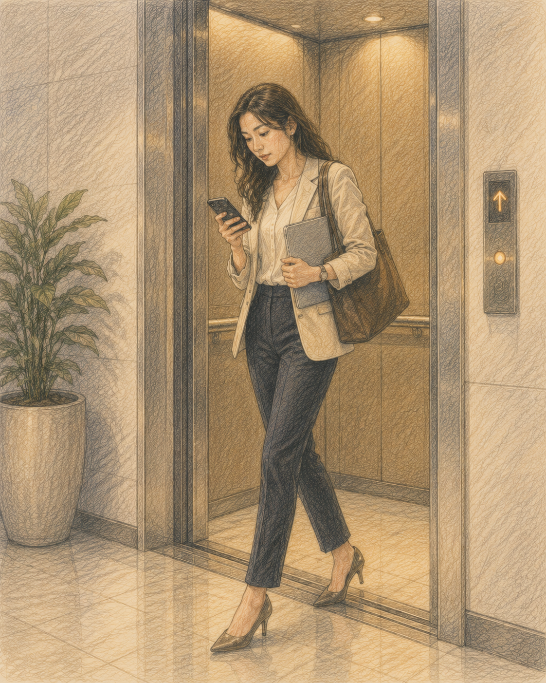 Professional woman continuing to work while walking, illustrating the persistent inner workaholic discussed by a Somatic Therapist Bay Area.
