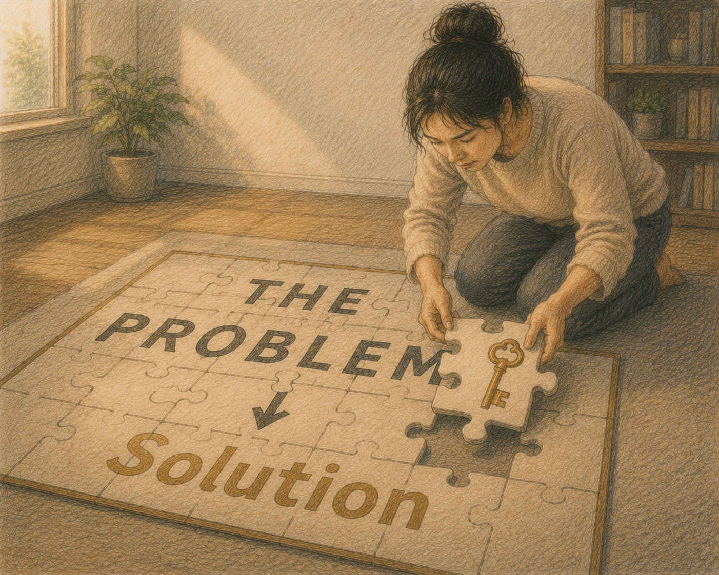 Person focusing on solving a visible problem while overlooking deeper emotional experiences beneath the surface.
