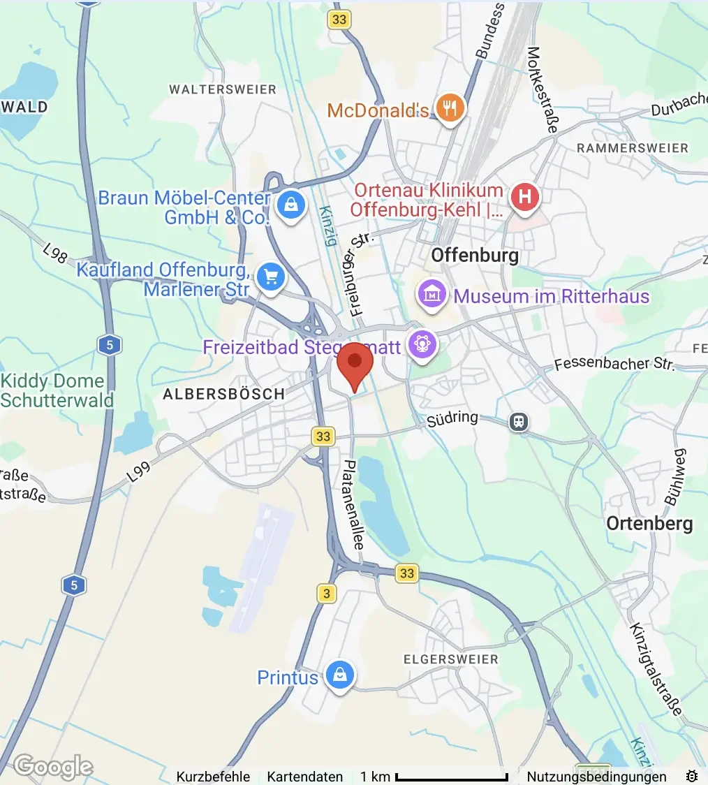 Umgebungskarte der Edeka Arena Offenburg