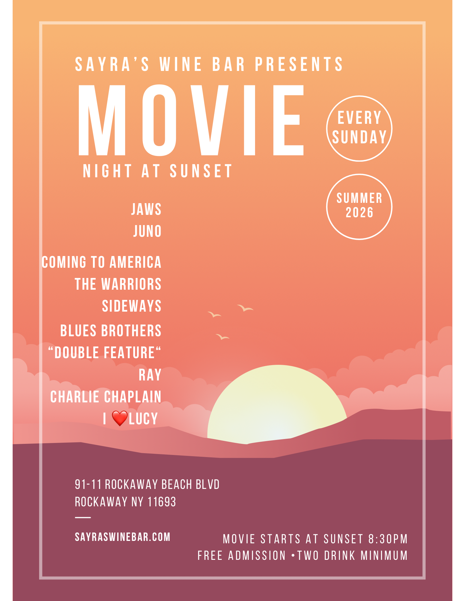Flyer for Sunday movie night lineup