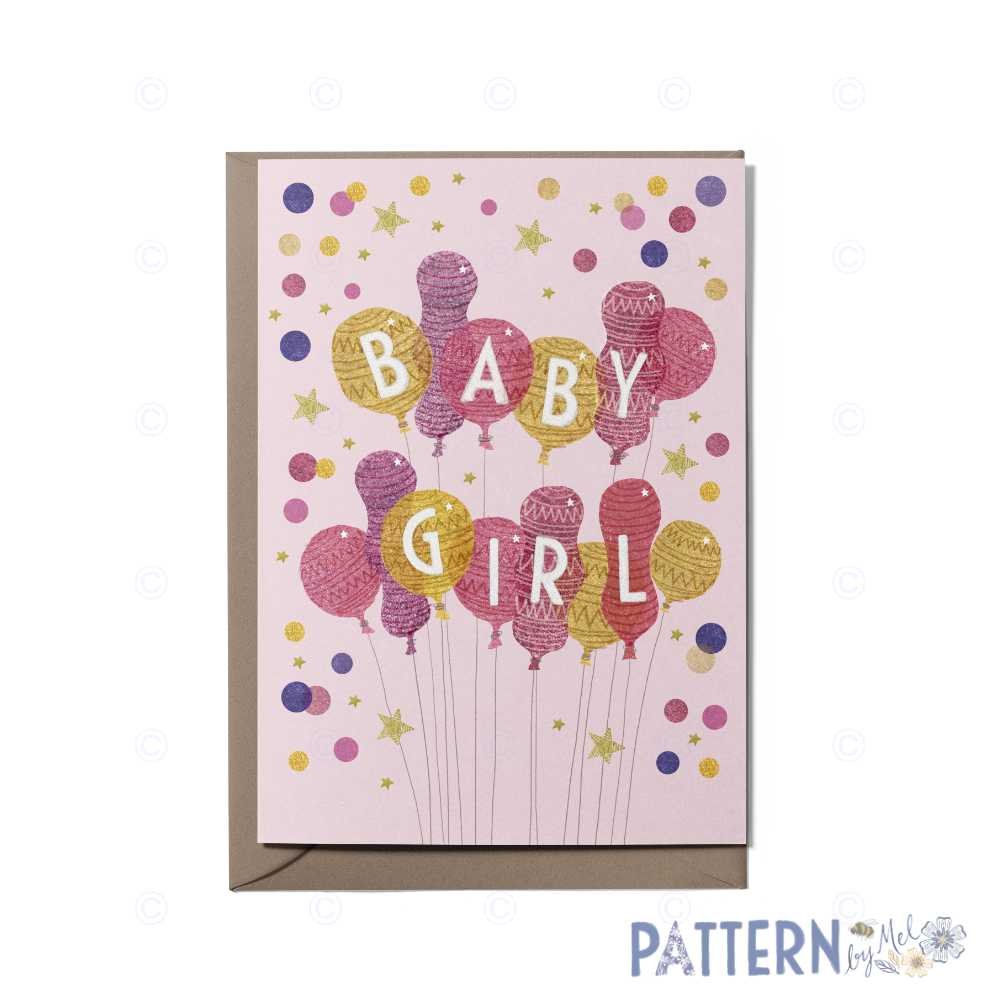 New Baby girl balloons card
