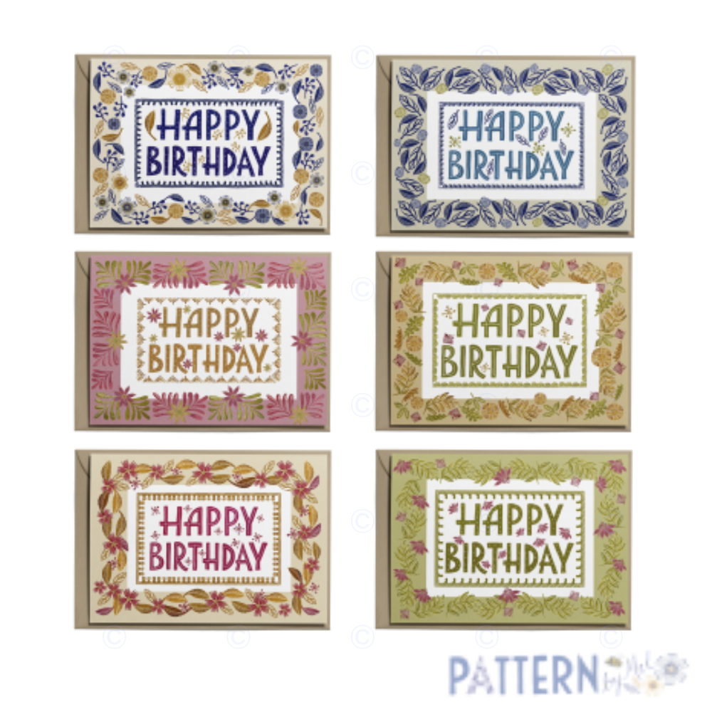 Pack of 6 Happy birthday cards (6 designs) from Flowers & Foliage collection