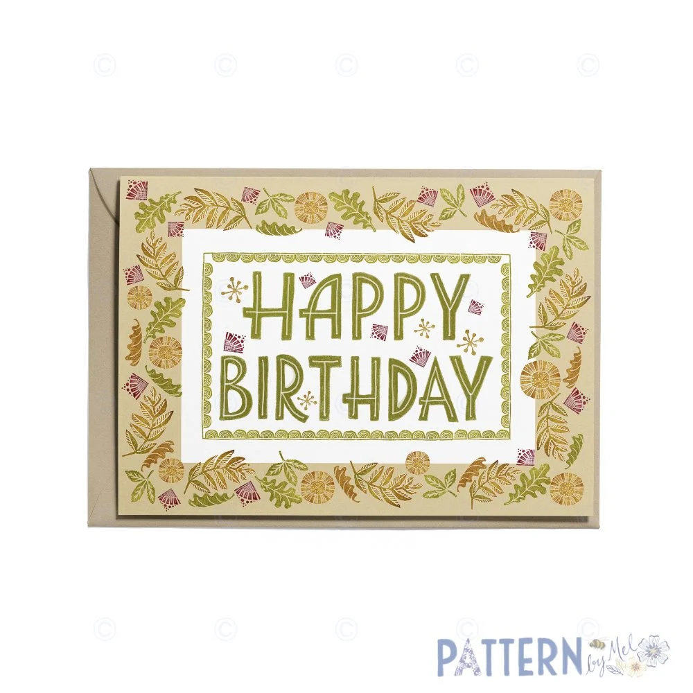Happy Birthday card - Floral border (Design - Dorothy)