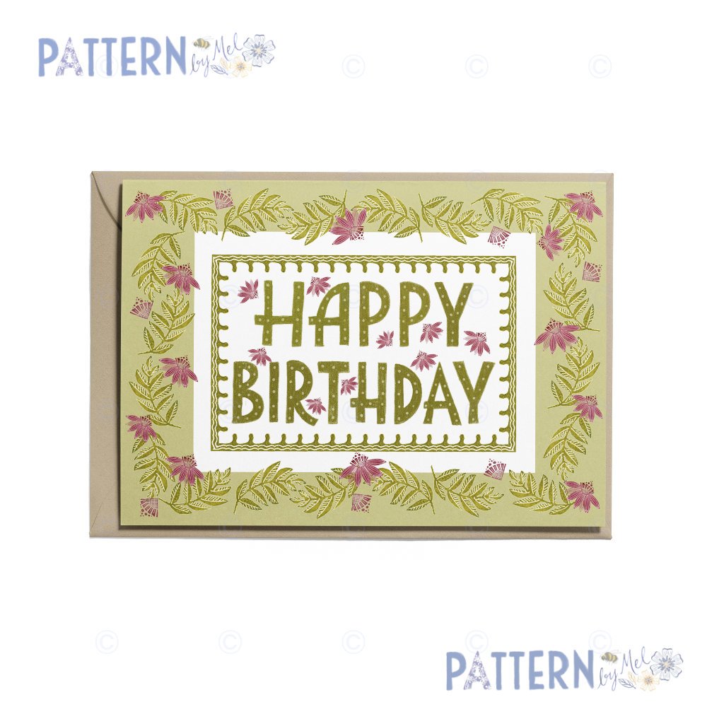 Happy Birthday card - Floral border (Design - Grace)