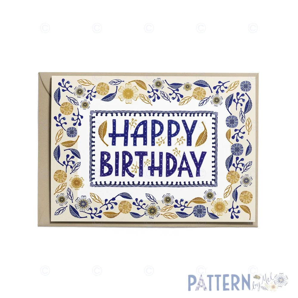Happy Birthday card - Floral border (Design - Agnes)