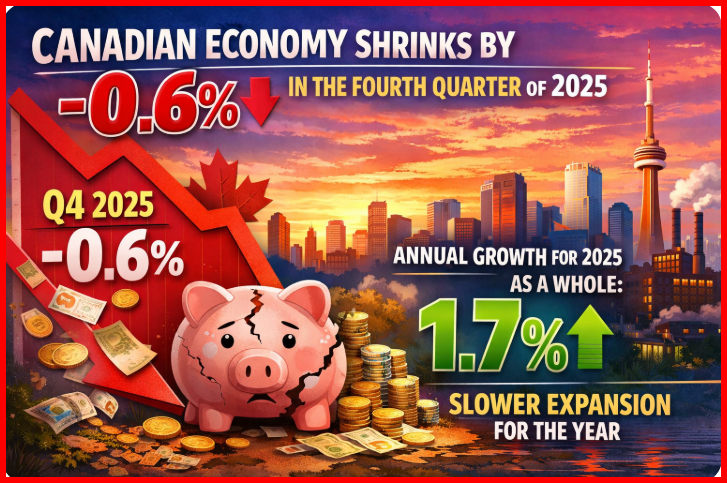 The Canadian Economy Shrinks by 0.6% in Q4, Owing to a Decline in Business Inventories