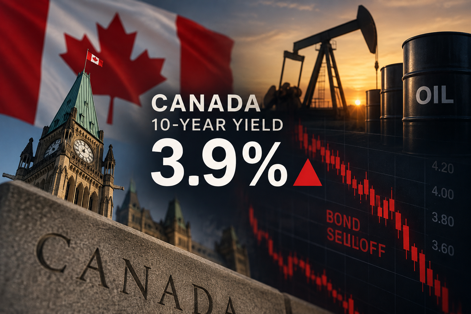 Canada's 10-year yield hits 3.9% as oil-fuelled bond selloff deepens