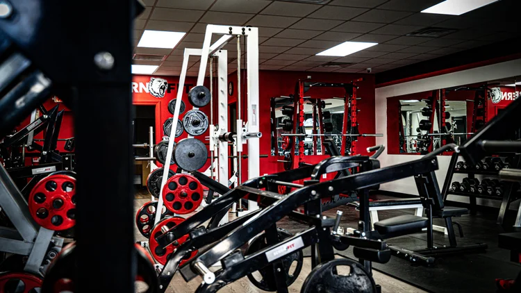 Plate-loaded machines and weight plates at Bern Fit gym