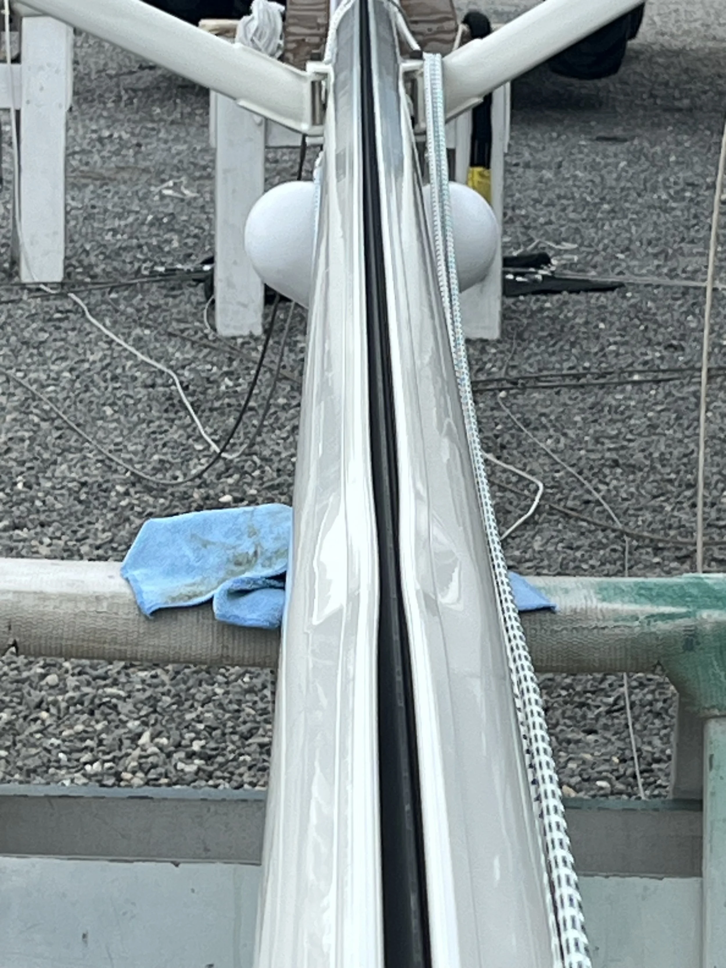 Furling Mast - Dent Repair - Before