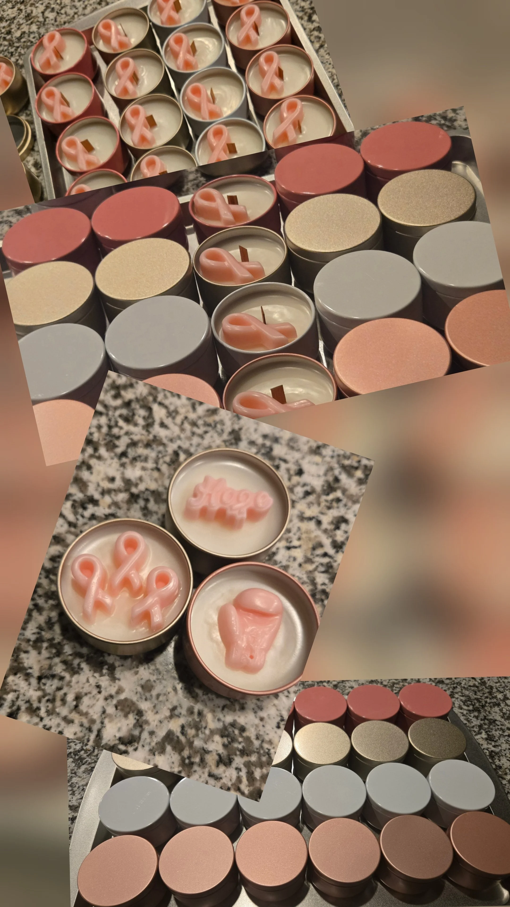 Pink ribbon candle favors created for Breast Cancer Awareness Month. A custom-work example.