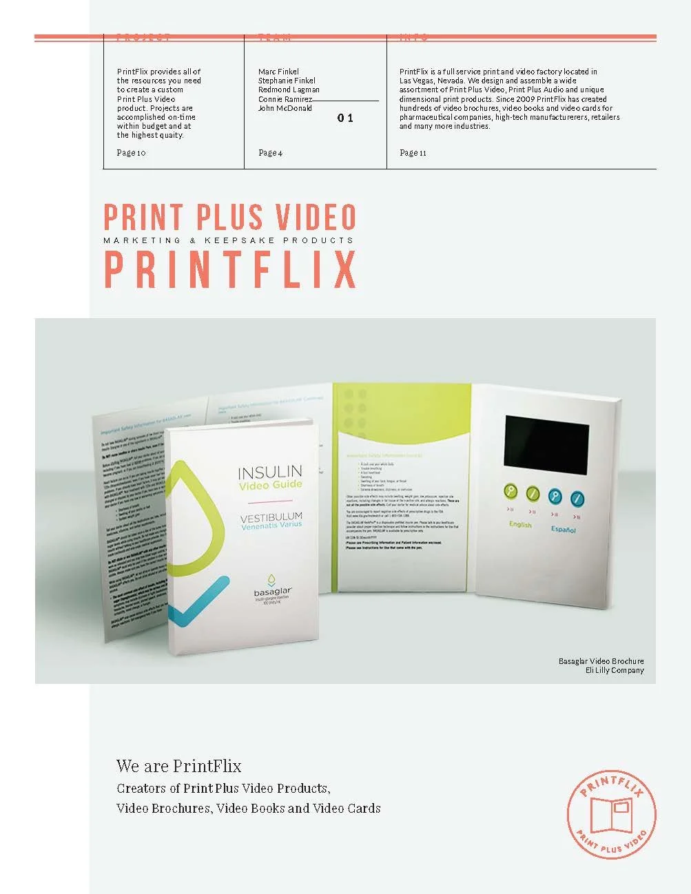 The cover page features a brochure made for Eli Lilly Pharmaceutical. The custom design was made by Gray Advertising in New York from a design template we made in house.