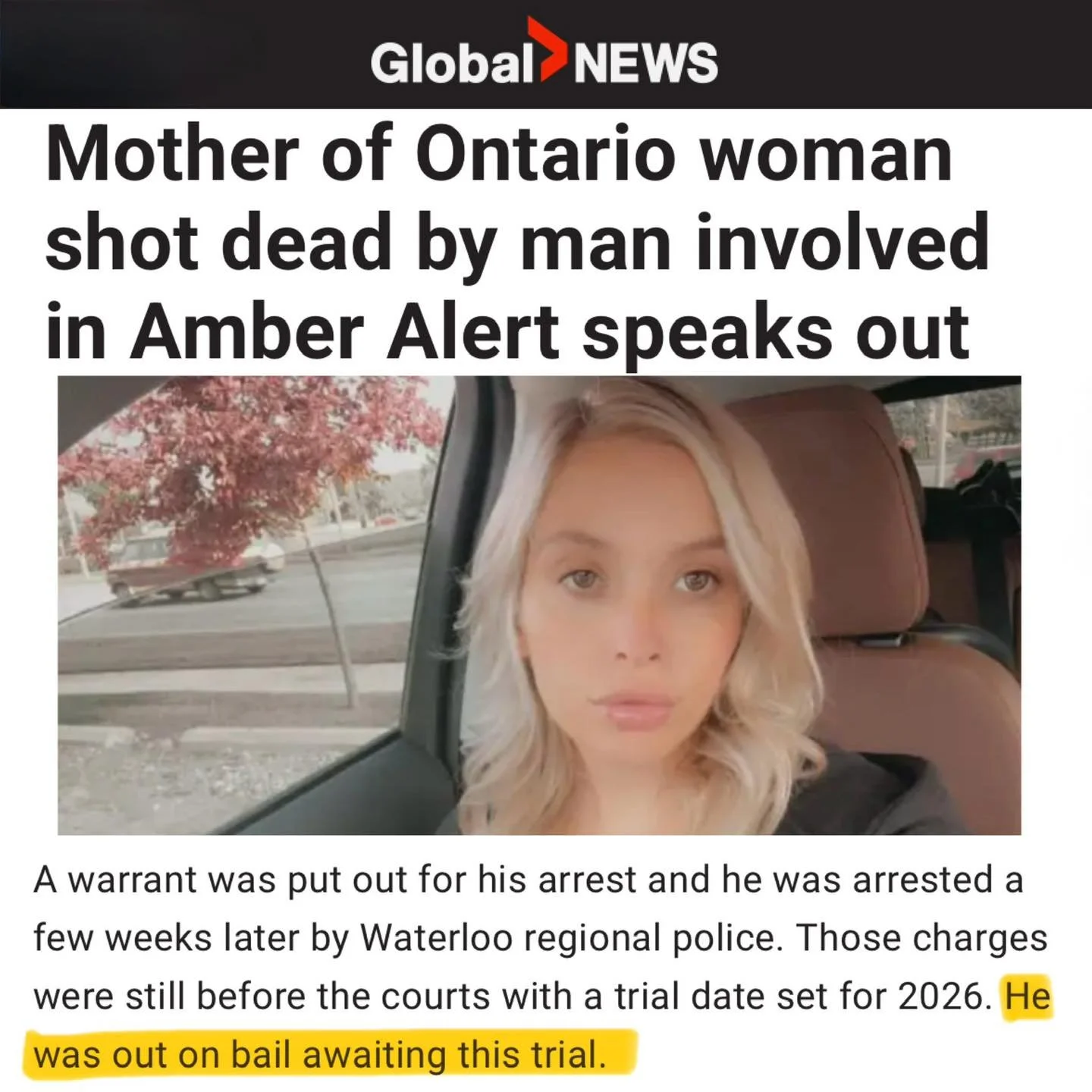 Savanna Kulla was shot by her ex-partner yesterday, leaving a 17-month-old without a mom. 
This was altogether preventable. 
The ex-partner was out on bail — despite facing serious firearm-related charges for allegedly discharging a gun at a