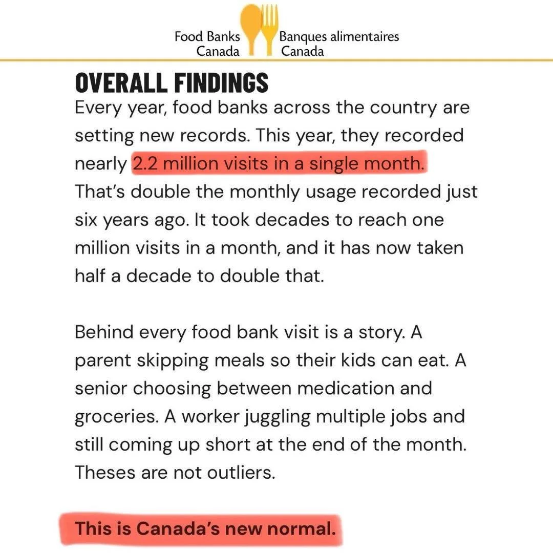 ALARMING! 🚨 
Food Banks Canada calls hunger “Canada’s new normal.” Even two-income families are lining up because they can’t afford groceries.
Yet the Liberals continue to deny there’s a problem. Newsflash: sticking y